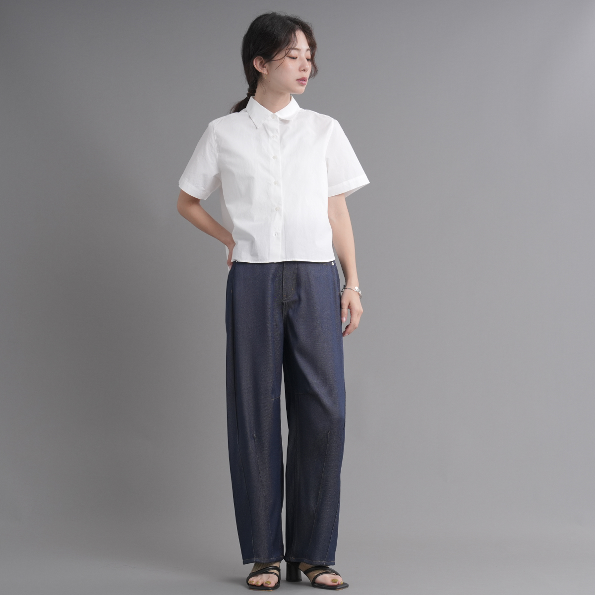 バレルレッグカットデニムパンツ
